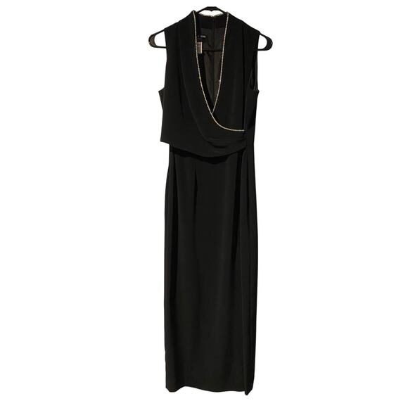 Jones New York Evening Midi Dress 8P Petite Black Rhinestones Chic Wedding Guest - Picture 1 of 7